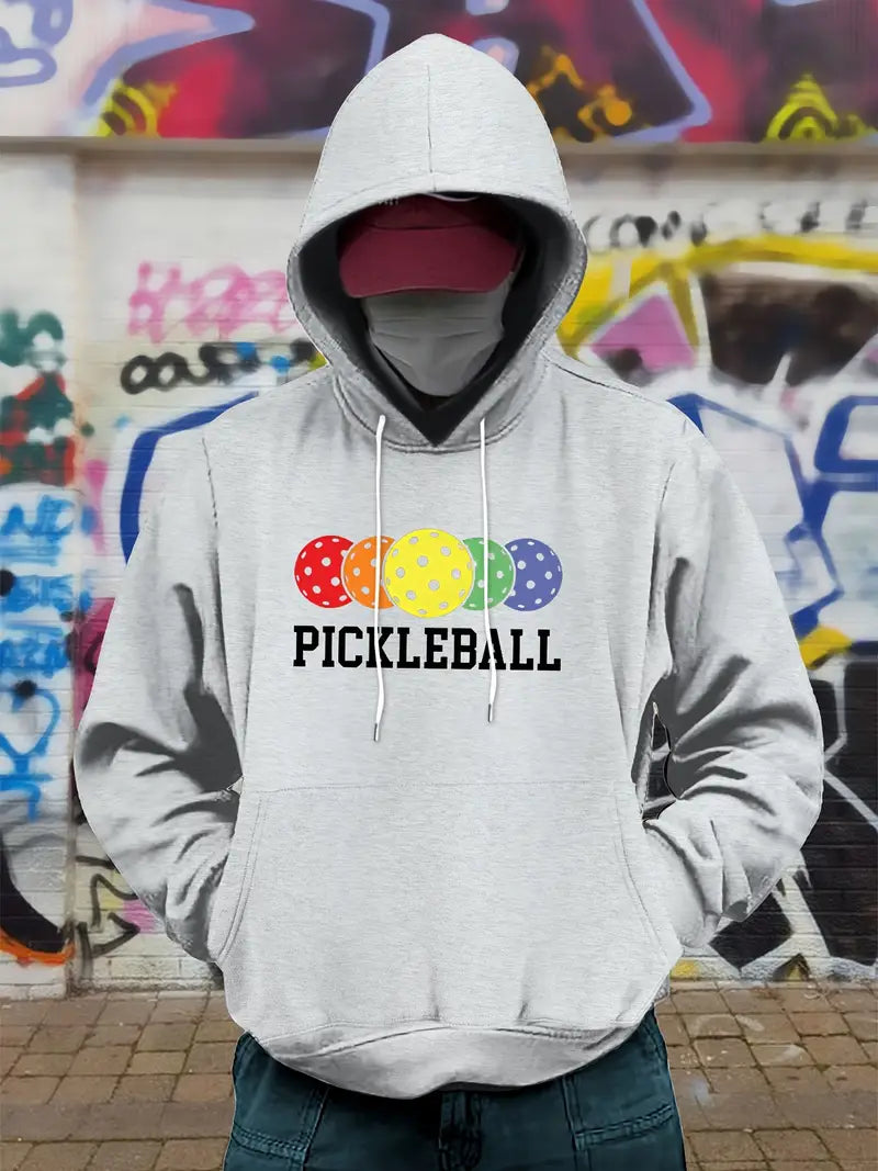 Hoodie, Light Grey with Colorful Pickleball Print