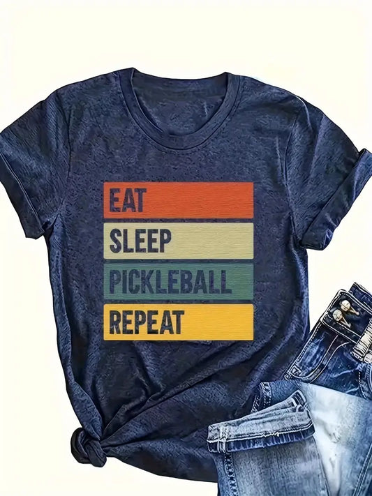 T-shirt 'Eat, Sleep, Pickleball, Repeat' Crew Neck