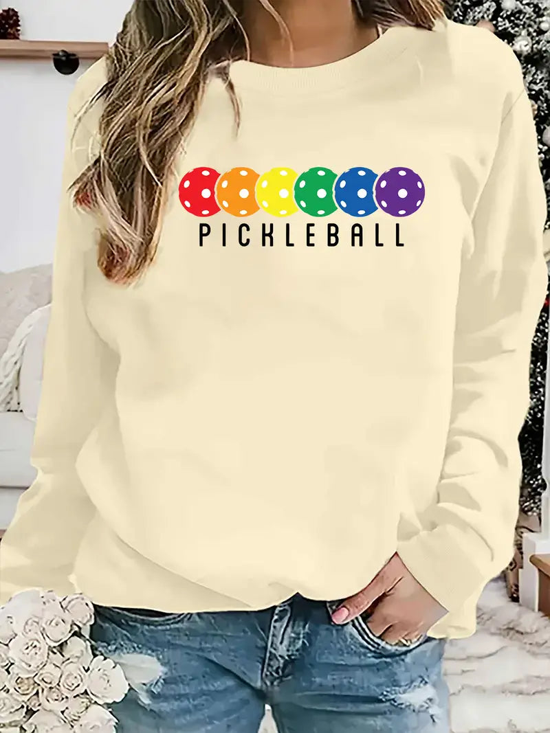 Sweatshirt Women's Casual Round Neck Sweatshirt With Pickleball Colorful Dot Design