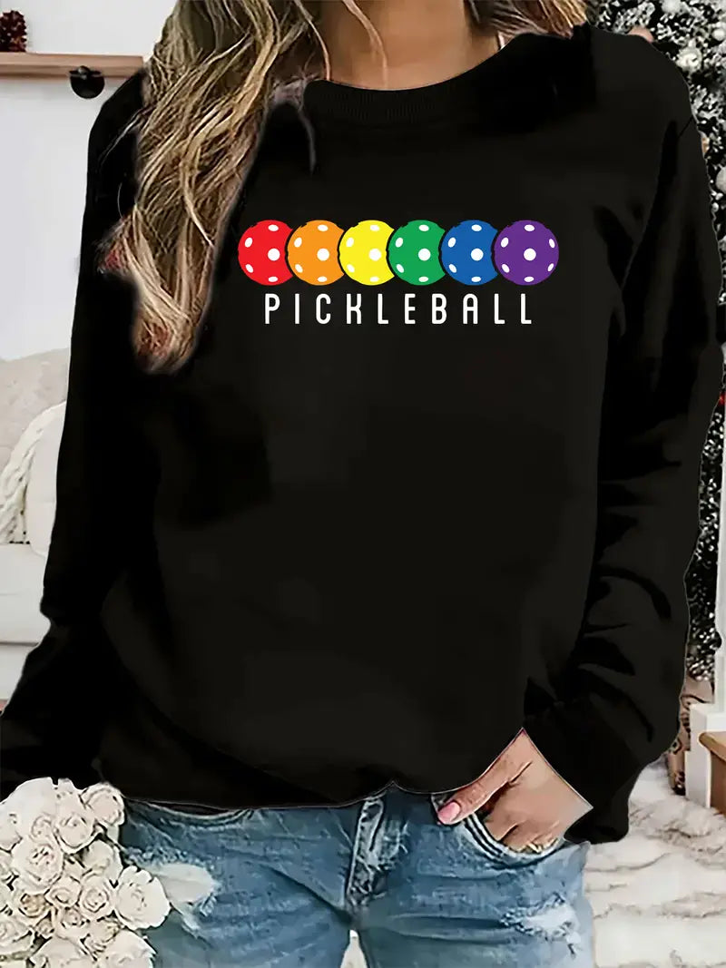 Sweatshirt Women's Casual Round Neck Sweatshirt With Pickleball Colorful Dot Design