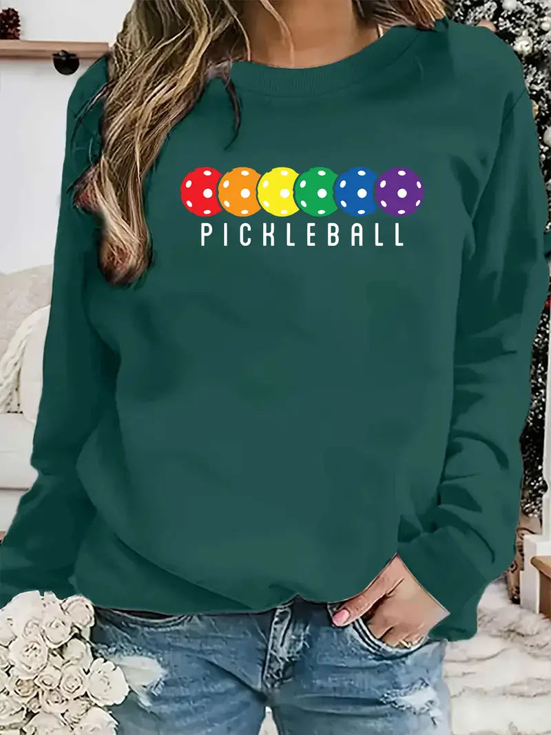 Sweatshirt Women's Casual Round Neck Sweatshirt With Pickleball Colorful Dot Design