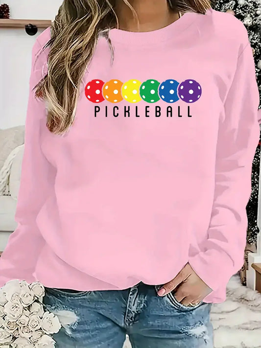 Sweatshirt Women's Casual Round Neck Sweatshirt With Pickleball Colorful Dot Design