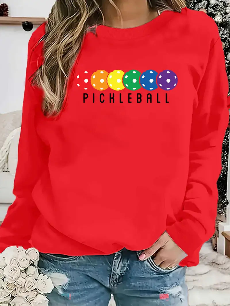 Sweatshirt Women's Casual Round Neck Sweatshirt With Pickleball Colorful Dot Design