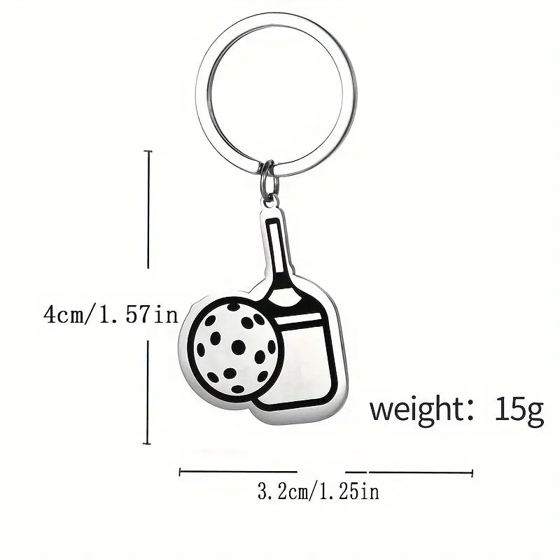 Keychain Stainless Steel Paddle and Pickleball - Solid Design with Black Outline