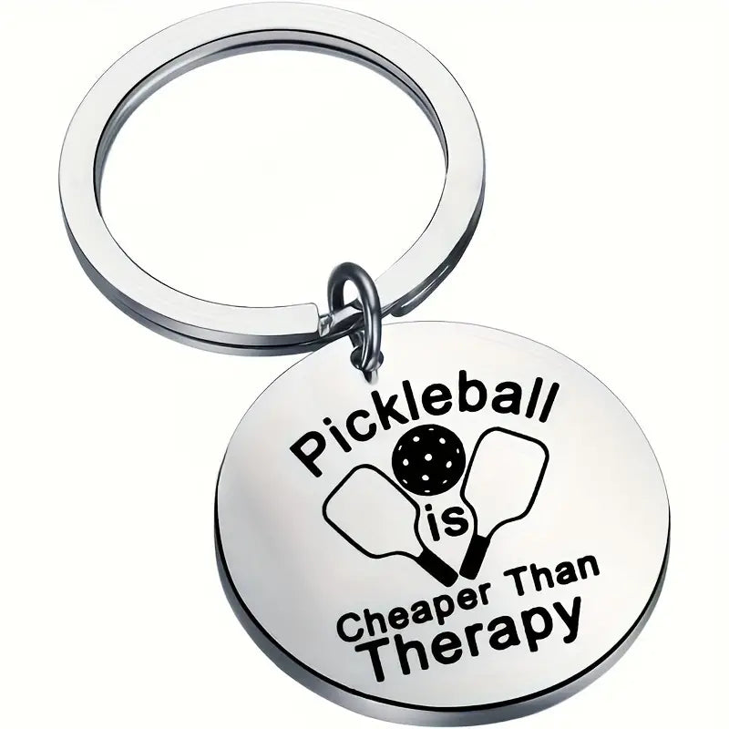 Keychain - Stainless Steel "Pickleball is Cheaper Than Therapy"