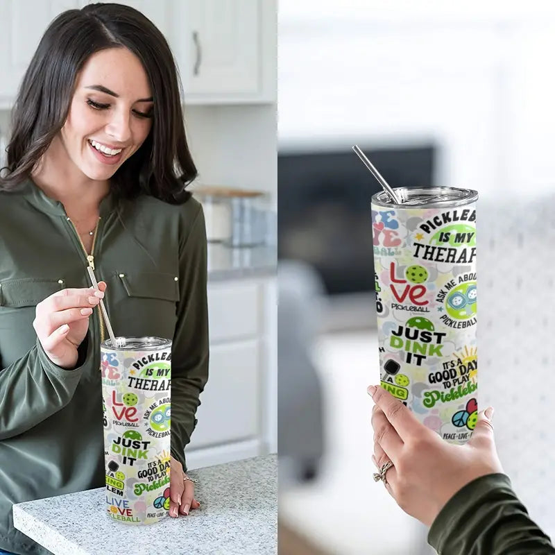 Tumbler Cup with Lid - Sticker Collage Design