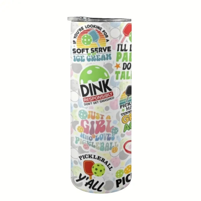 Tumbler Cup with Lid - Sticker Collage Design